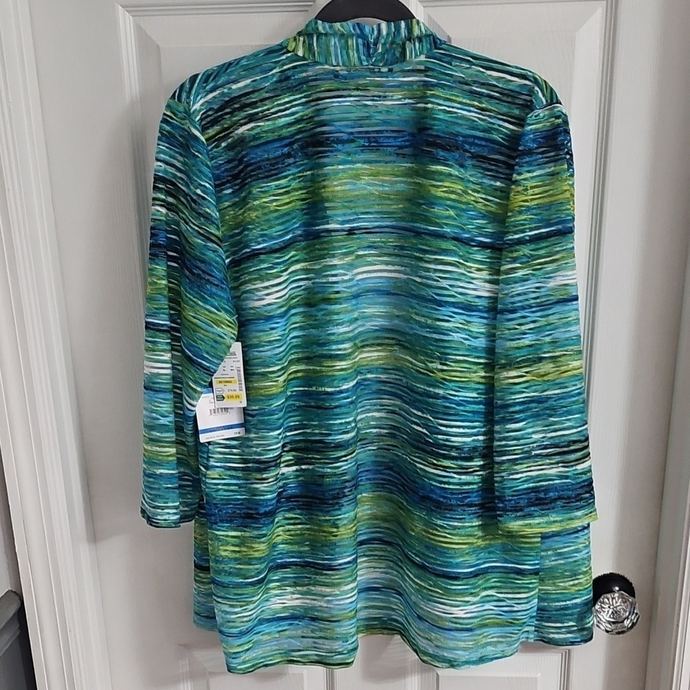 NWT Kasper Blue and Green Open Front Cardigan - Picture 2 of 12